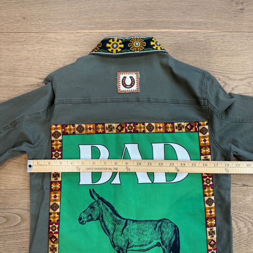 Lesal Upcycled 1 of a Kind Western Donkey Jacket Olive Green Womens Medium - Picture 6 of 9
